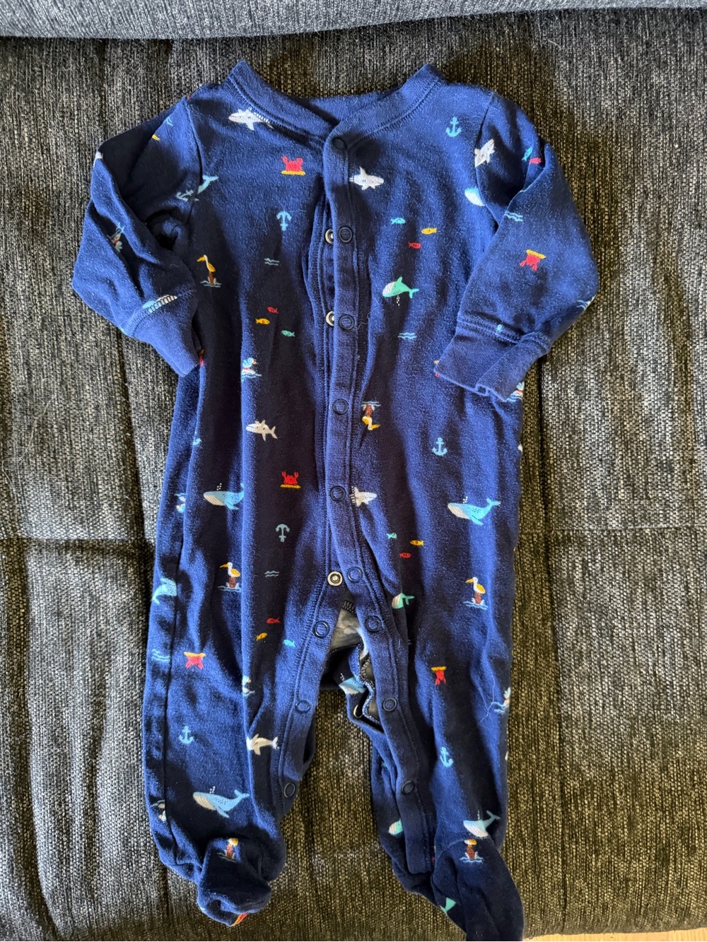 Carters 6m Navy Sea Print Baby One-Piece Footed Pajamas